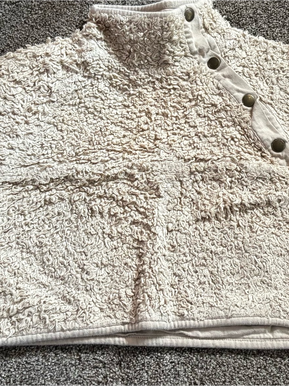 Kids Cream Sherpa Pullover Top with Snap Shoulder